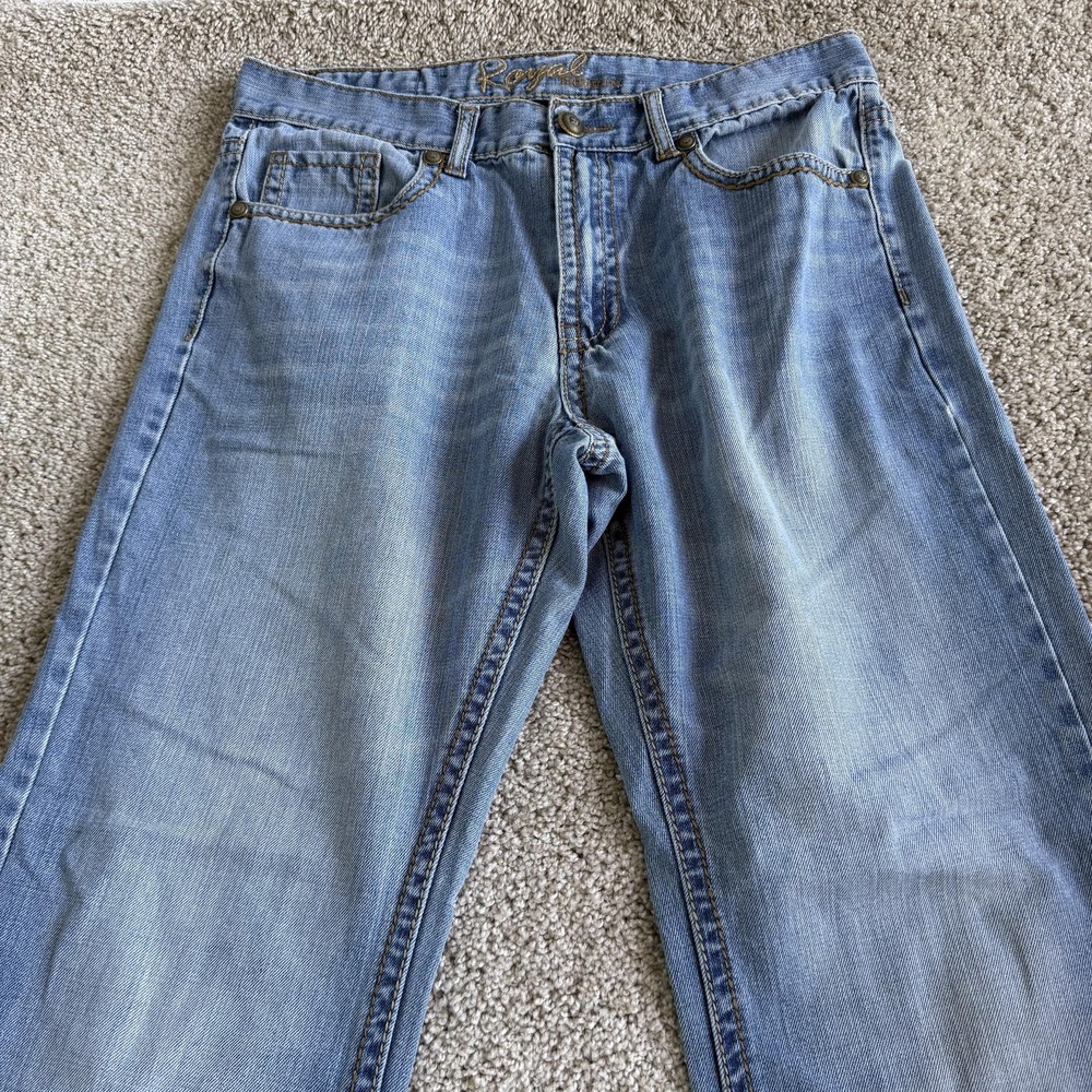 Y2K Royal Premium Bggy Fit Jeans Mens 34x32 Light Wash Blue Denim Straight